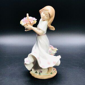 Vintage ADELINE Porcelain Flower Girl Figurine with Country Basket: Statuette